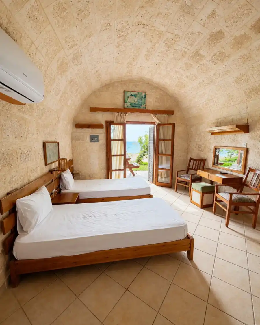 Sea View Studio twin beds and sea-facing terrace